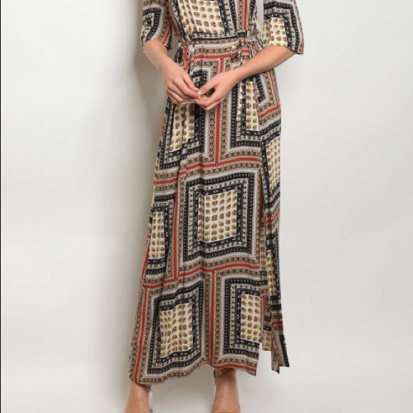 Cold shoulder Maxy dress orange/blue pattern 🍂🍁 - Picture 3 of 9